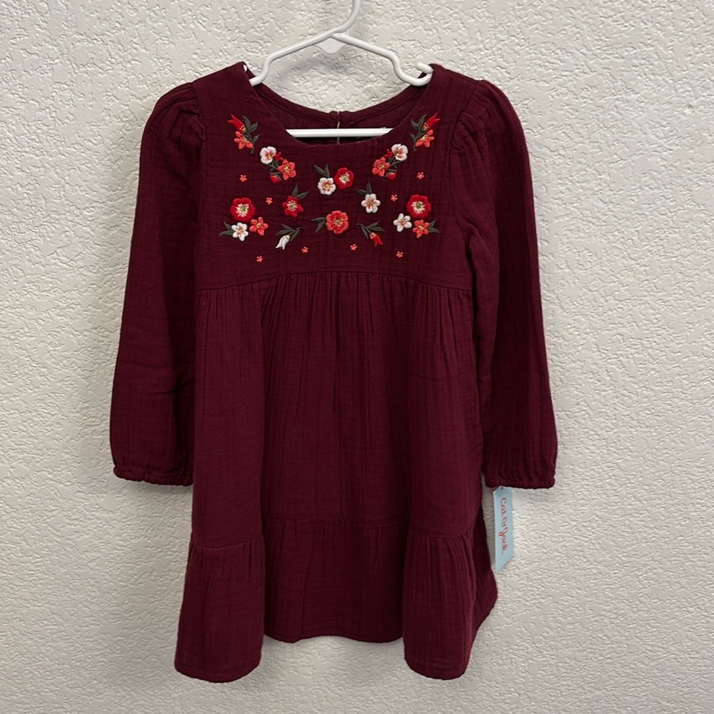 Target Cat&Jack burgundy maroon long sleeve toddler girl floral dress size 4T BN